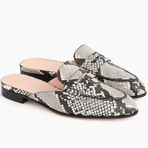 J. Crew Snakeskin-Pattern Leather Backless Mules in Gray & Black
